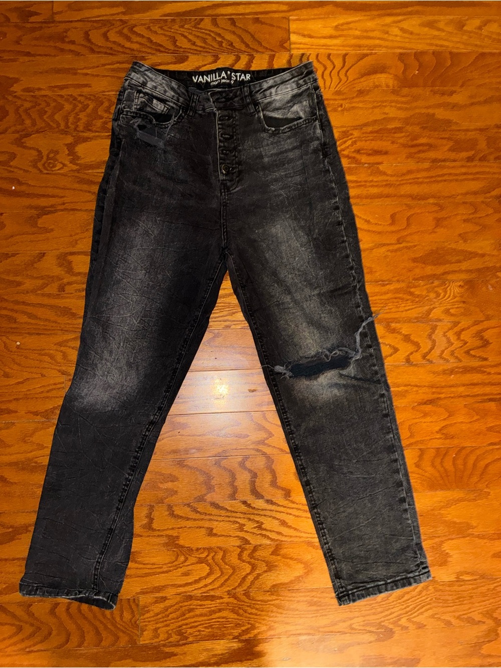 Vanilla Star Black Acid Wash Distressed Mom Jeans Size 9